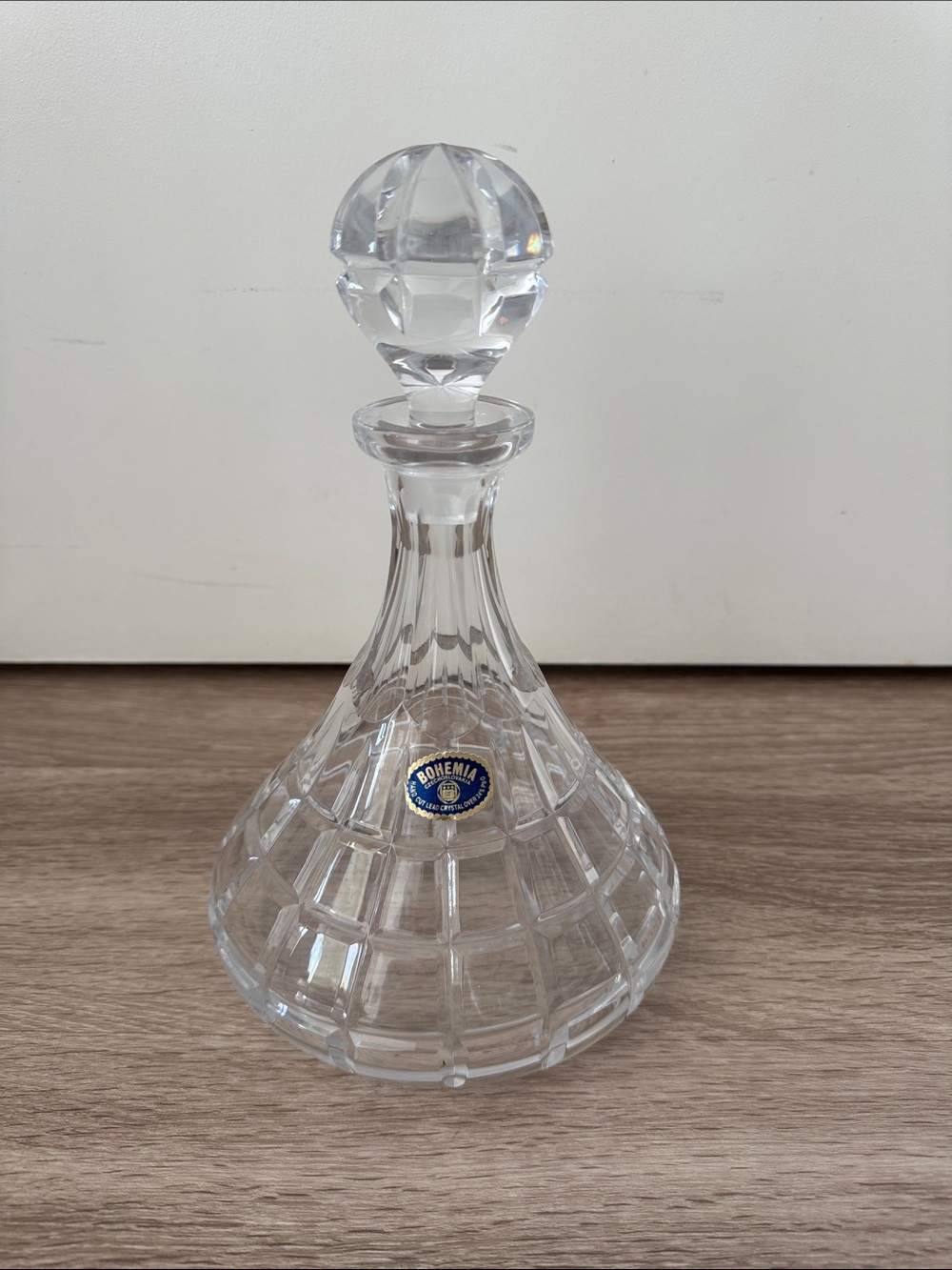 Vintage Bohemia Czechoslovakia Hand Cut Lead Crystal Decanter 11”